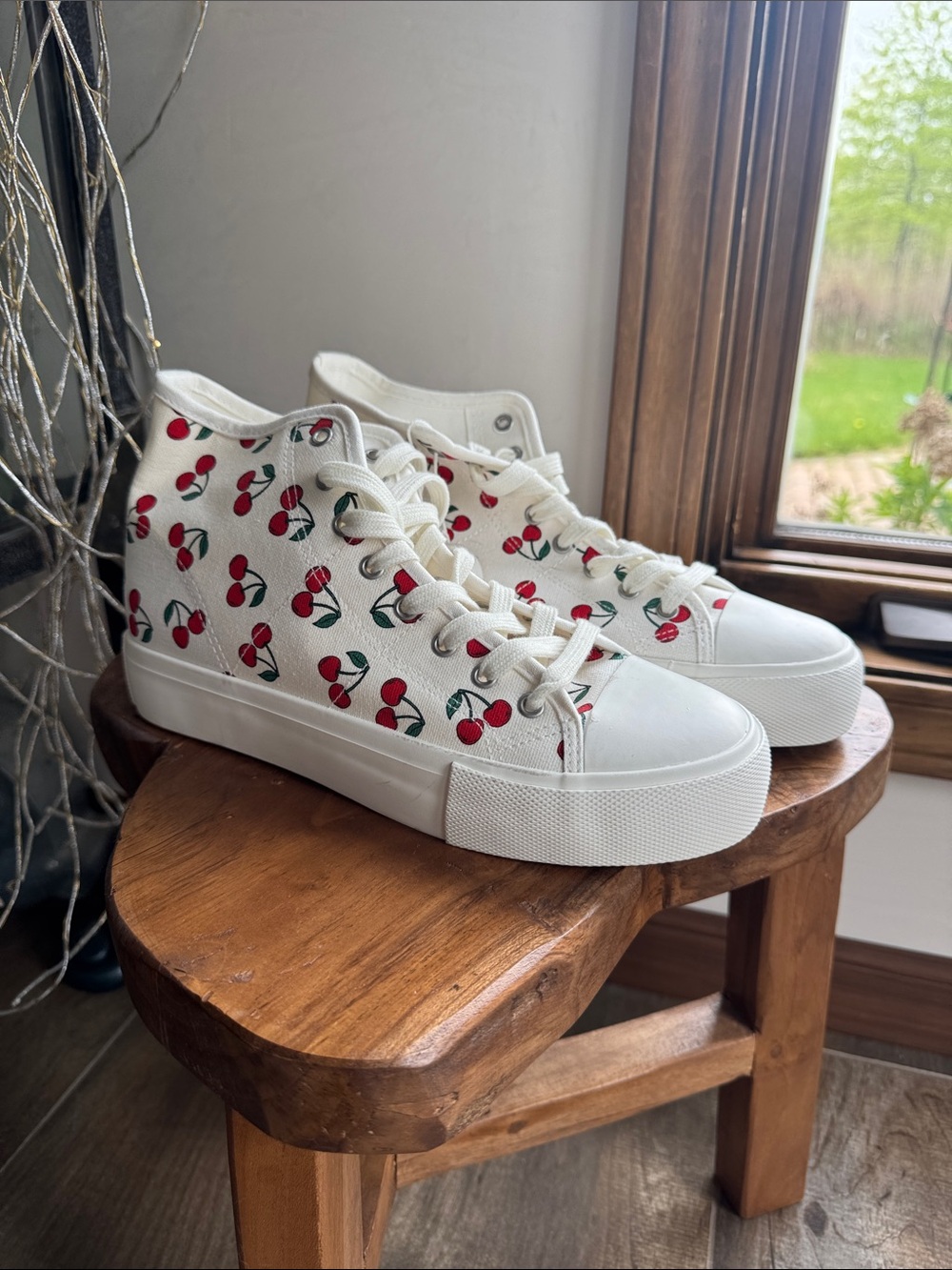NWT cream High-Top Sneakers with Red Cherry Print by American eagle
